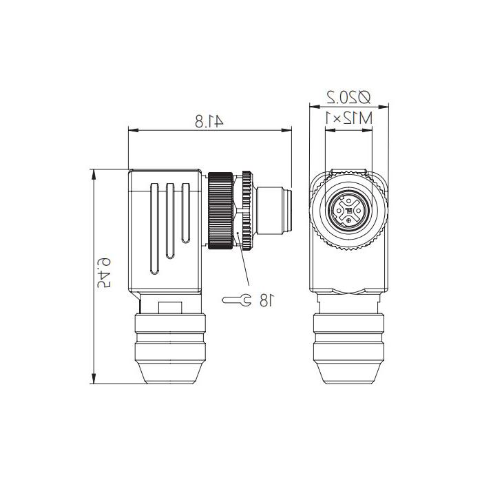 M12 4Pin， d编码，90°外螺纹，金属屏蔽，0CF101